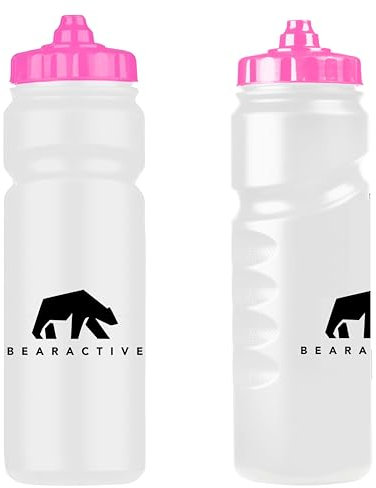 Bearactive Sports Bottle UK Made Lightweigh Gym Water Bottle 750ml with Valve Sprout - BPA Free Plastic, Dishwasher and Leak Proof - for Gym, Bike, Running, Hiking, Football (Pink)