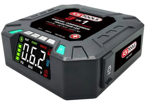 KS Tools - 550.1925F - Booster batterie voiture - gonfleur pneus - projecteur 300 lumens - Booster lithium 3 en 1