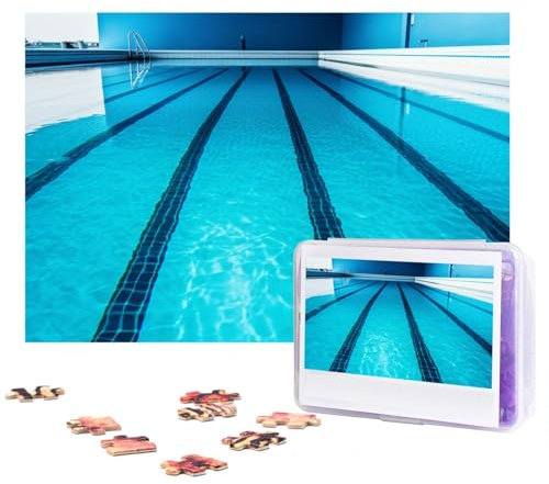 300 Piece Jigsaw Puzzle for Adults Wooden Challenging Puzzle Blue Swimming Pool Photo Puzzle Custom Personalized Picture Puzzle for Adults & Kids Family Game Nights 215x10.2 Puzzle