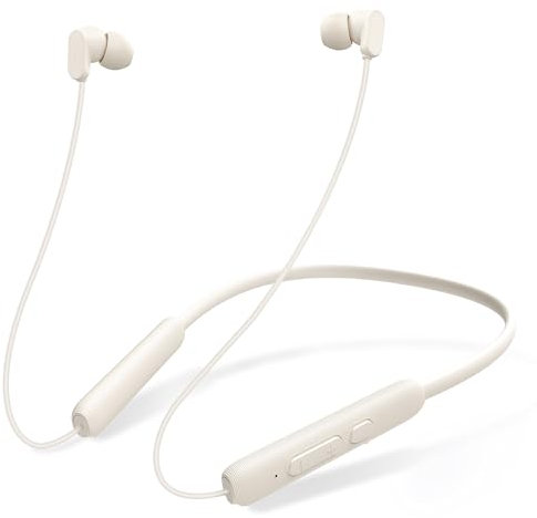 TONEMAC N18 Auricolari Bluetooth Sportivi Impermeabili IPX7 con Microfono ENC, Cuffie Senza Fili con Collo Morbido, 20 Ore Autonomia, Design Ergonomico per Palestra, Corsa, Fitness (Bianco)