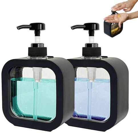 Seifenspender, 2 Stück Duschgelspender, 300 ml Pumpspender, Durchsichtig Soap Dispenser, Kleiner Kunststoff Seifenspender, Befüllbar mit Duschgel, Shampoo und Conditioner Spender(Schwarz)
