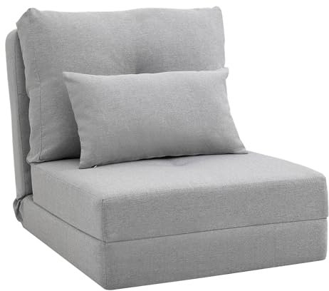 HOMCOM 2 in 1 Schlafsessel Klappbar Schlafsofa mit Bettfunktion Verstellbarer Rückenlehne Kissen Gästebett in Leinenoptik Klappsessel Sessel für Wohnzimmer Schlafzimmer 60 x 80 x 56 cm Grau