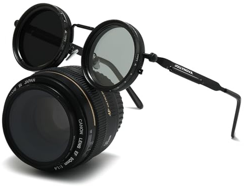 JOLLYNOVA Verstellbare Sonnenbrille, Steampunk, Retro, Metall, rund, polarisierte Gläser, ND-Filtergläser