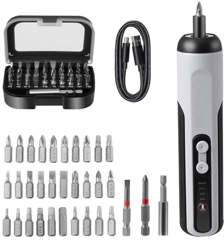 36 in 1 Rechargeable Screwdriver Set, 3.6V Electric Cordless Screwdriver Set, Max 5N.m 3 Gear Adjustable Torque Screwdriver Bits Set, Portable Repair Tools Kit for Daily Home DIY, Led Light