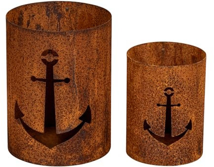 2er Set Windlichter Anker Metall Rost Maritime Deko Rostdeko Gartendeko Laterne Kerzenhalter Gartenleuchte Rostoptik Stimmungslicht