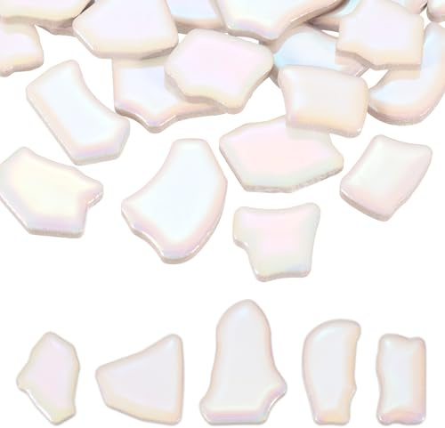 PATIKIL 500g/1.1LB Unregelmäßige Keramik Mosaik Fliesen 0.79-1.57 Mosaik Farbige Fliesen Porzellan Bruchstücke Steine Bulk Für DIY Basteln Vasen Wohnkultur Glänzend Weiß