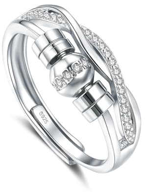 Bewenda Silber Anxiety Ring für Damen, 925 Sterling Silber Angst Ring mit Perlen Zirconia, Flexibel Verstellbar Anti Stressring, Unendlichkeit Spinner Fidget Ringe, Unisex Stimmungsring gegen Stress