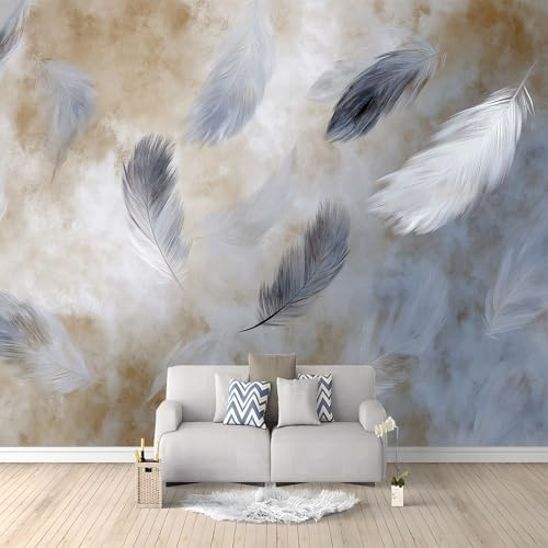 Fototapet Shabby Chic Fjädrar 250 x 175 cm Modern Non-woven Fototapet 3D Tapet Väggmålning Väggdekoration Vardagsrum Sovrum Kontor Vardagsrum