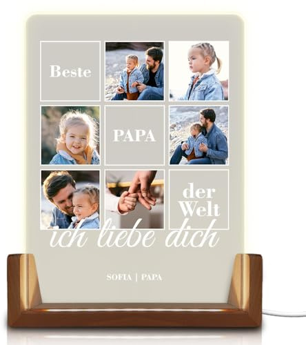 Plexido Personalisiertes Geschenk für Eltern – LED Lampe mit 6 Fotos – Geschenk für Papa – Liebevolle Erinnerung mit Beleuchtung – Besondere Geschenkidee zum Vatertag, Geburtstag