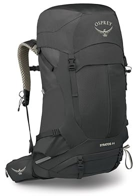 Osprey STRATOS 44L Herren Wanderrucksack - Leichter Rucksack mit wasserdichtem Regenschutz - Campingtasche, Rabenschwarz