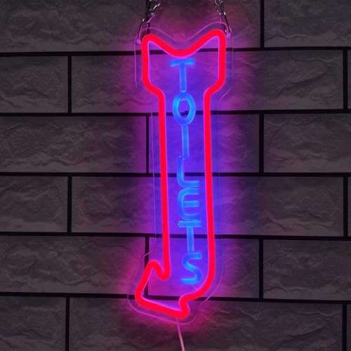 KEYQEEN Toilet Arrow Neon Sign, Shop Restroom Remote Control Dimmable LED Neon Lights, Hotel Mall Wall Decor Signs,Left,50x19cm
