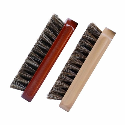 2PCS Shoe Brush, Soft Bristle Boot Polish Brush with Wooden Handle for Leather Care and Polishing, Horse Hair Bristles Shoe Brushes for Shoe Shine Polish, Leather Bags Jackets and Furniture Cleaning