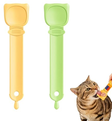 2PCS Happy Spoon Multifunctional Lickable Cat Treats Squeeze up Cat Liquid Snack Feeding Spoon