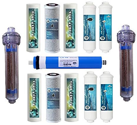 Planet-Aqua 1 Jahr 7-Stufen Wasserfilter mit 75 GPD Membran und AIFIR Negativ Ionen Energetisierer für Umkehrosmoseanlagen (12 Stück)