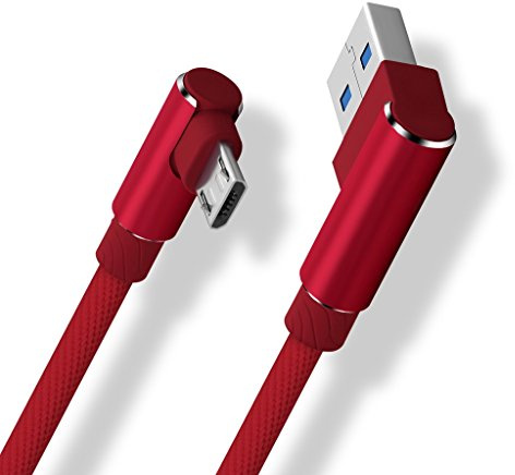 SKITCH® 1 metro trenzado de 90 grados USB 2.0 A a Micro USB Cable B, doble ángulo de cable micro USB con caja de aluminio Cable de carga de sincronización de datos Android Cable cargador - Rojo