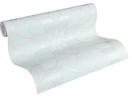 A.S. Creation Bude Glitter Flower Petal Wallpaper 36171-4 Duck Egg Blue/Silver/Taupe/Beige