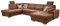 CAVADORE Wohnlandschaft Puccino mit Federkern, Schlaffunktion, verstellbarer Rückenlehne und 2 Kopfstützen / Sofalandschaft in U-Form im Landhaus-Design / 340 x 86 x 224 cm / Mikrofaser hellbraun