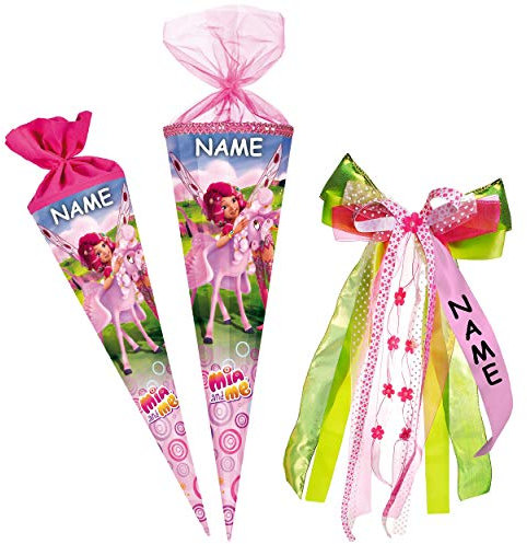 alles-meine.de GmbH Schultüte - Mia and Me - Einhorn Kyara - 35 cm - rund - incl. individueller großer 3-D Effekt Schleife - mit Namen - mit Tüllabschluß - Zuckertüte - m..