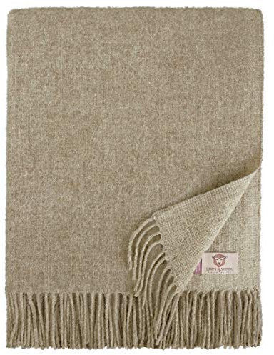 Linen & Cotton Warme Decke Wolldecke Merino Wohndecke Kuscheldecke Esther Rustikal Muster - 100% Weicher Merinowolle, Braun (140 x 200 cm) Sofadecke/Tagesdecke/Überwurf/Plaid Couch Sofa/Schurwolle