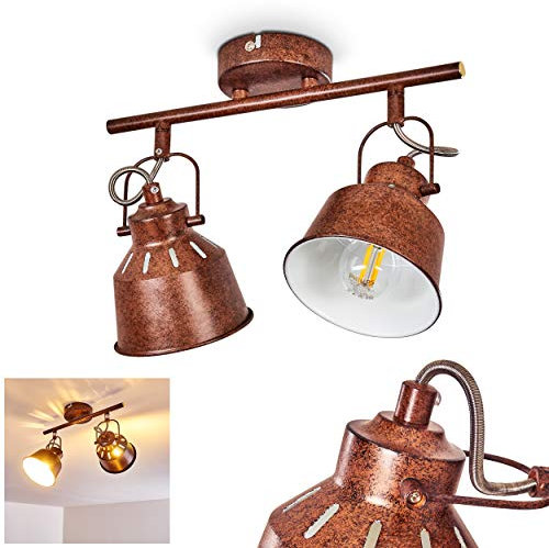 Deckenleuchte Safari, Deckenlampe aus Metall in Rostbraun/Weiß, 2-flammig, mit verstellbaren Strahlern, 2 x E14-Fassung, Spot im Retro/Vintage Design, ohne Leuchtmittel