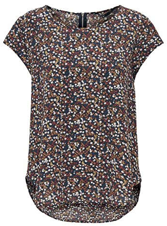 ONLY Damen Einfarbige Kurzarm Bluse Basic Rundhals Ausschnitt Blusen T-Shirt Blouse Oberteil ONLVIC, 15161116,Night Sky/AOP:Ella Ditsy Flower,40