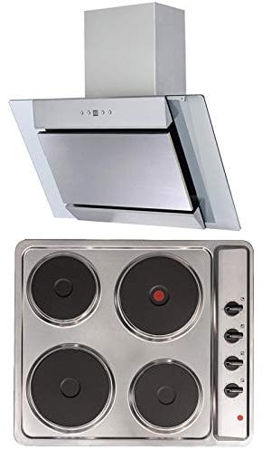 SIA 60cm Stainless Steel 4 Zone Plate Electric Hob And Angled Glass Cooker Hood