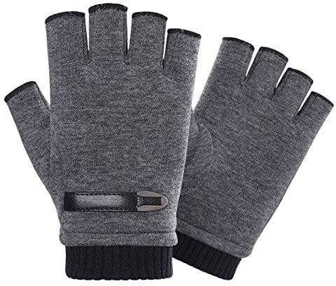 INTVN Fingerlose Handschuhe Herren Winter Outdoor Warm Thermo Strick Handschuhe Grau L