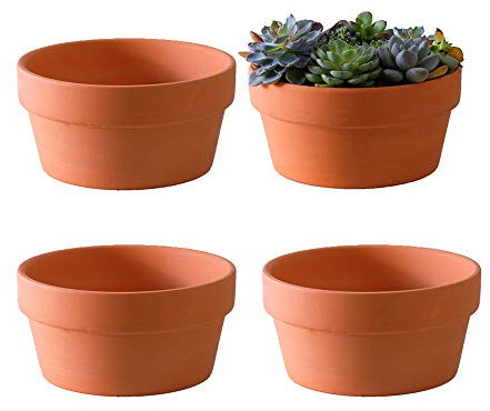 Yishang Lot de 4 Pots de Fleurs Peu Profonds en Terre Cuite pour Plantes Grasses – 17,8 cm – Pots de Fleurs d'intérieur avec Trou de Drainage – Pot de poterie en céramique Argile Non émaillée