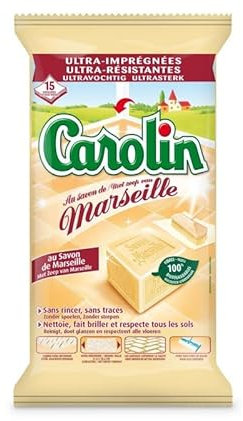 CAROLIN - Lingettes Sols Ultra Imprégnées Fraîcheur Savon De Marseille 15 Lingettes - le Lot De 3