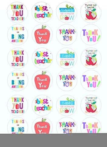 24 Thank you teacher school kids childrens party decorations style edible Iced Icing CupCake Toppers