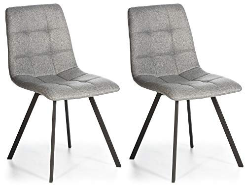 VS Venta-stock Set de 2 chaises Salle à Manger Mila Tapissées Grises Claires, certifiées par la SGS, 58 cm (Largeur) x 45 cm (Profondeur) x 90 cm (Hauteur)