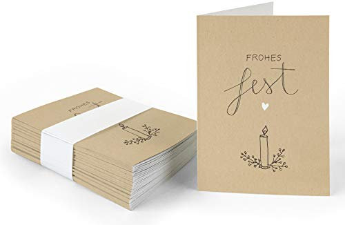 25 Geschenkanhänger frohes Fest, Creme, originelle mini Weihnachtskarten zum Weihnachtsgeschenke Beschriften, edel exklusiv individuell, A7 Recyclingpapier Klappkarten für Weihnachten