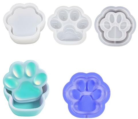 FineInno 3 Pcs Schachtel Epoxidharz Formen Katzenpfote Gießform Silikonformen Epoxidharz Schmuckschatulle Cat Paw Resin Molds Harz Handwerk Schmuck Aufbewahrungsbox Ring Halter nach Hause Büro