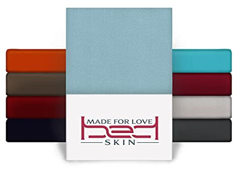 Bedskin Premium Topper Spannbettlaken 140x200 & 160x200 cm – 100% Baumwolle, Jersey Spannbetttuch, für Topper bis 10 cm Höhe (Hellblau)