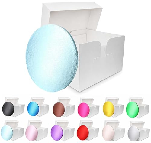 LARRYROO Colour Cake Drum Board & White Box + Lid Combo Pack for Wedding, Birthday Cakes (Light Blue, 14 Inches)