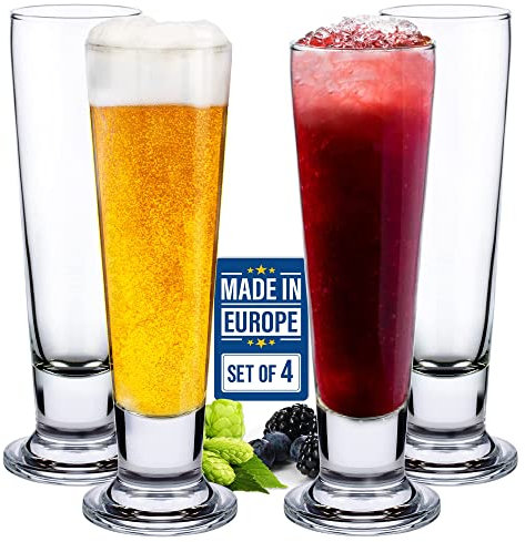 CRYSTALIA Premium Beer Glasses Set of 4, 400ml,100% Lead Free Tall Footed Pilsner Glass Beer Drinking Set, Tall Cocktail Glasses, Lager Glasses, Classic Lager Glass IPA Glasses, 2/3 Pint Beer Glasses
