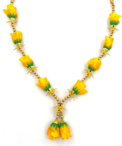 BHAKTI LEHAR - Premium Range Of Pooja Accessories Bhakti Lehar (Size: 12 Inch) Artificial Yellow Rose Garland for Photo Frame | Handmade Gulab Pearl Moti Artificial Flower Mala for God Idols