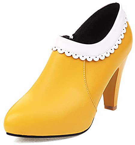 MJIASIAWA Mujer Elegante Mary Jane Tacón Alto Plataforma Pump Verano Fiesta Prom Tacón Embudo Vestido Boda Zapatos Amarillo Talla 36 EU