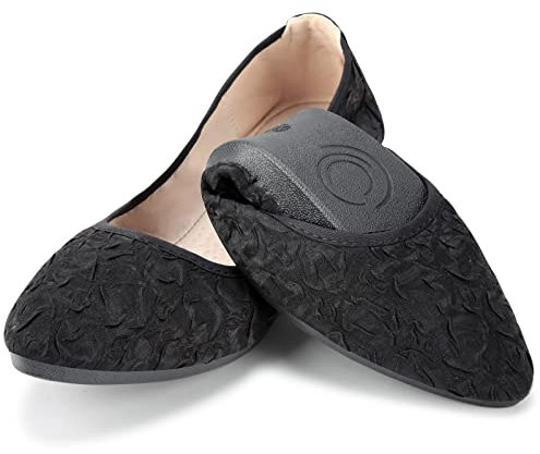 MACHSWON Womens Fold up Pumps Ladies Slip On Loafers Casual Womens Dressy Black Wrinkle Ballet Flats(Black, Size 7)