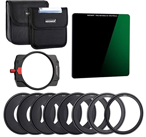 NEEWER Square ND1000 Filter Kit with 10 Stops, Holder, Adapter Rings, Multi-Resistant Nano Coatings, Compatible with Canon, Nikon Lens