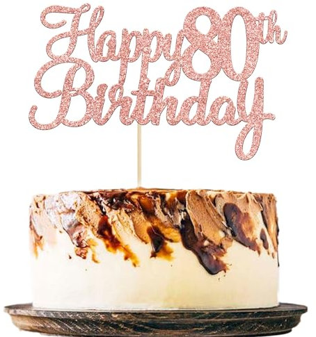 Gyufise 3Pcs Rose Gold Happy 80th Birthday Cake Topper Glitter 80th Birthday Cake Pick Cheers to 80 Years Old Eighty Fabulous Cake Decorations for 80th Birthday Theme Party Supplies