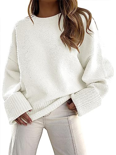 ANRABESS Women Oversized Cozy Knit Sweaters 2026 Fall Fashion Outfits,White,XL