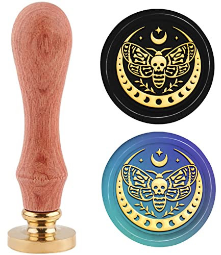PandaHall Halloween Schmetterling Wachssiegelstempel 30 mm Messingkopf Siegelstempel Stern Mond Skelett Siegellackstempel Für Hochzeitseinladung Geschenkverpackung Umschläge Weinpaket Dekoration