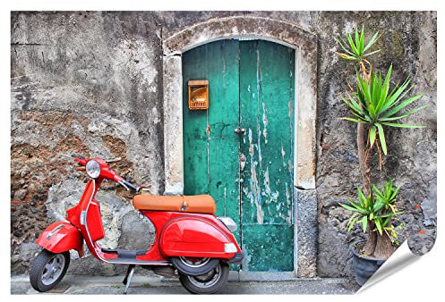 islandburner XXL Bild Poster Rote Vespa Vor Alter Tür In Italien Premium Bilder Fotodruck