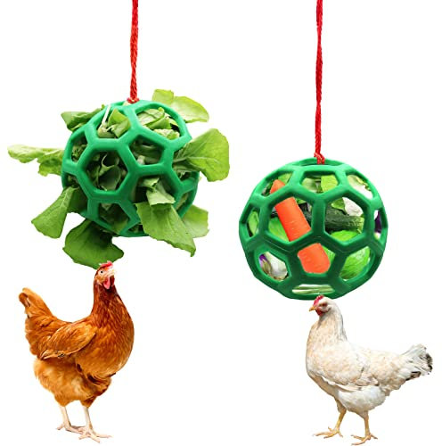 Tirifer 2 Stück Hühner-Gemüse-Futterball zum Aufhängen, Fütterungsspielzeug, Geflügel, Obsthalter, Hühnerkohl-Futterstation, Leckerli-Futterstation für Hühner, Hühnerstall, Gänseente, große Vögel