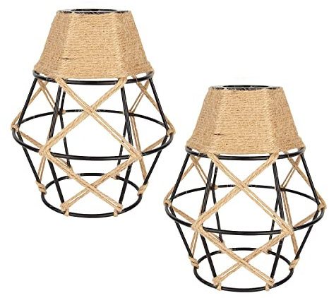 FRIDEKO HOME 2 Abat-jour Vintage Cage en Métal et Corde de Chanvre,Industriel Rétro 16cm de Largeur Lampadaire Suspension Petite Structure Abat-jour E27 pour Cuisine Chambre Bar Salon Restaurant