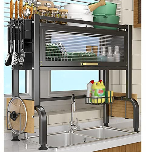 Over Sink Dish Drying Rack, Kitchen Organization And Storage Shelf Large Capacity For Drying Bowls Plates Cups (Color : Black, Size : 85cm)