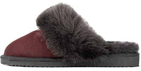 Hollert Damen Lammfell Hausschuhe Burgund Puschen Pantoffeln echt Merino Schaffell Echtleder super warm und bequem Größe 40 EU
