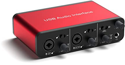 USB C Audio Interface 24Bit/192kHz for Recording Podcasting and Streaming, 48V Phantom Power, Plug and Play, Ultra-low Latency Noise-Free (No Software Included)