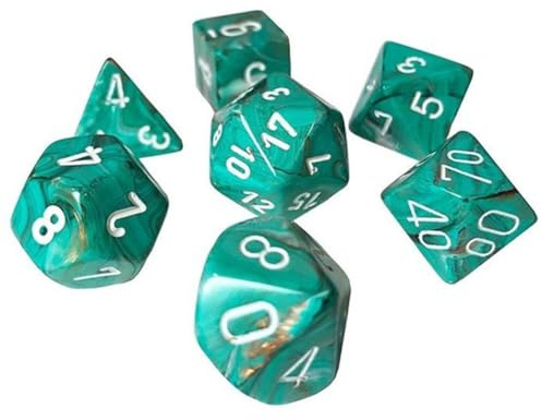Chessex Mini-Würfel aus Oxi-Kupfer, Marmor, mit weißen Zahlen, 10 mm, 7 Stück